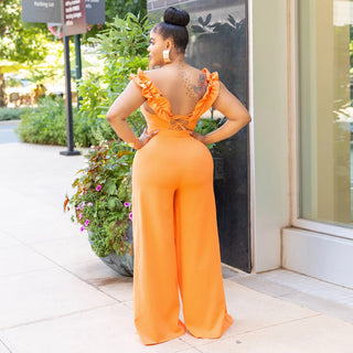 Women Off Shoulder Ruffle Solid Jumpsuit