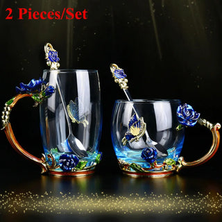 Hand-made Enamel Tea Cup Crystal Cup Milk Lemon Flower Tea Cup High-grade Drinking Glasses Gift Couple Cup Drop Ship