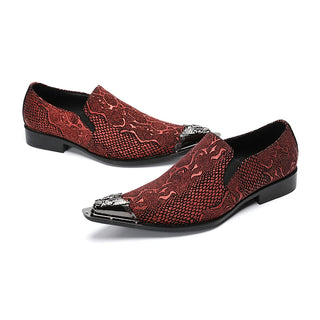 Designer Red Print Party Men Shoes Metal Pointed Toe Wedding Prom Dress Shoes Genuine Leather Business Formal Shoes Large Size