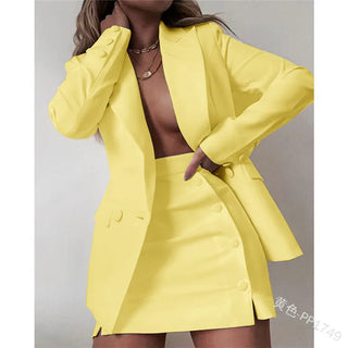 Autumn Solid Color Small Jacket Short Skirt Two Piece Suit Blazer Set Women Coat Blazer Dress