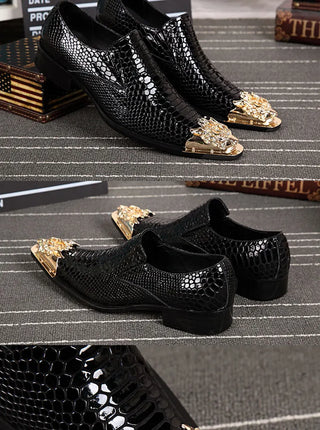 Summer business dress men's shoes black snake embossed Genuine leather shoes dragon head pointed party Trend wedding shoes