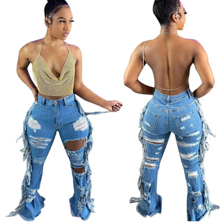 High Waist Colombian Jeans Pants for Women Skinny Ripped Fringe Women Denim Jeans Women's Summer Jeans