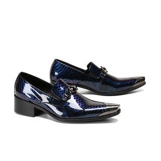 Blue Serpentine Print Men Banquet Shoes Slip on Wedding Formal Leather Shoes Fashion Large Size Patent Leather Business Shoes