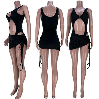 Sexy Two Piece Set Swimwear Women Dress Sets Bodysuit Top Drawstring Ruched Mini Skirt Set Beach Holiday Party Club Outfits