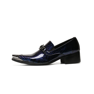 Blue Serpentine Print Men Banquet Shoes Slip on Wedding Formal Leather Shoes Fashion Large Size Patent Leather Business Shoes