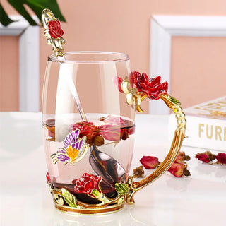 Hand-made Enamel Tea Cup Crystal Cup Milk Lemon Flower Tea Cup High-grade Drinking Glasses Gift Couple Cup Drop Ship