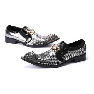 Silver Sequins Men Formal Party Brogue Shoes Large Size Pointed Toe Club Banquet Shoes Male Business Real Leather Dress Shoes