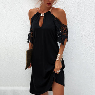 Solid Color Lace Sexy Dress Summer Clothes For Women Sleeve Halter Neck Strapless Summer Dress Elegant traf-robe Femme vestido