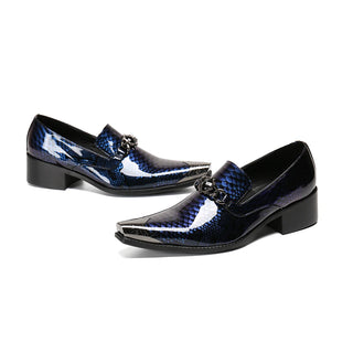 Blue Serpentine Print Men Banquet Shoes Slip on Wedding Formal Leather Shoes Fashion Large Size Patent Leather Business Shoes