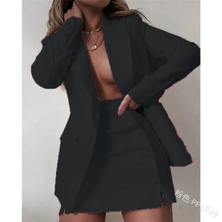 Autumn Solid Color Small Jacket Short Skirt Two Piece Suit Blazer Set Women Coat Blazer Dress