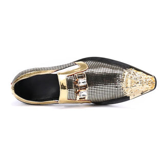 Sequins Patchwork Men Party Shoes Fashion Gold Pointed Toe Wedding Dress Shoes Male Business Large Size Real Leather Shoes