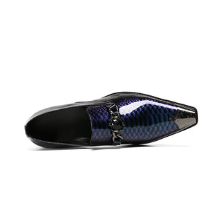 Blue Serpentine Print Men Banquet Shoes Slip on Wedding Formal Leather Shoes Fashion Large Size Patent Leather Business Shoes