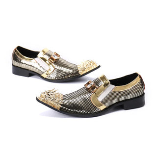 Sequins Patchwork Men Party Shoes Fashion Gold Pointed Toe Wedding Dress Shoes Male Business Large Size Real Leather Shoes