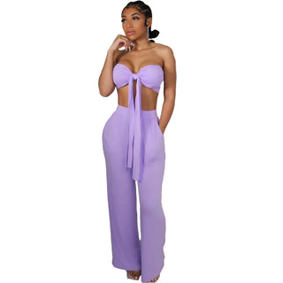 New Fashion summer women clothing tie bra strapless crop top and wed leg long pants two piece sets