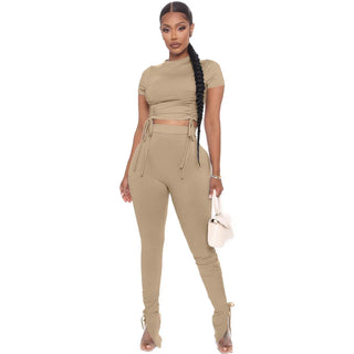 Women Crop Top and Drawstring 2 Pants Set Designer Women Two Piece Set