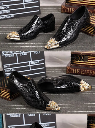 Summer business dress men's shoes black snake embossed Genuine leather shoes dragon head pointed party Trend wedding shoes