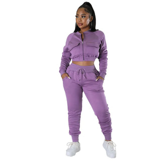 New Women's Sports Crop Jacket Sets Casual Fashion Leggings Two-piece Sports Outfit Women Set