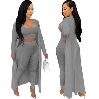 Women's 3Piece Crop Tops Bustier Outfits legging Sets Bodycon Nightclub Fitness Ribbed Jumpsuit cardigan Coat