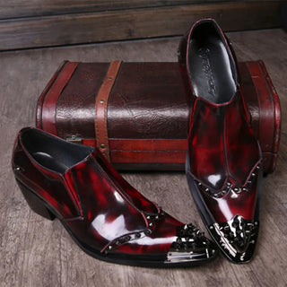 Italian Shoes Men Leather Wine Red Colors Weddding High Heels Oxfords Snake Skin Pointed Toe Burgundy Dress Loafers Rivets