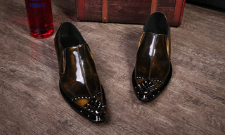 Italian Shoes Men Leather Wine Red Colors Weddding High Heels Oxfords Snake Skin Pointed Toe Burgundy Dress Loafers Rivets