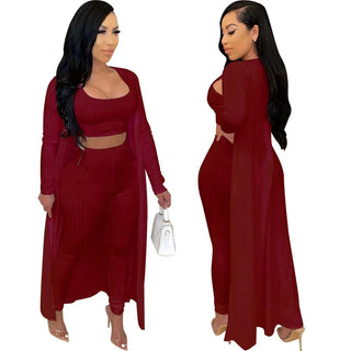 Women's 3Piece Crop Tops Bustier Outfits legging Sets Bodycon Nightclub Fitness Ribbed Jumpsuit cardigan Coat