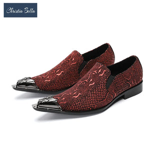 Fashion Red Print Party Men Oxfords Shoes Metal Pointed Toe Genuine Leather Big Size Brogue Shoes Male Wedding Prom Formal Shoes