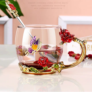 Hand-made Enamel Tea Cup Crystal Cup Milk Lemon Flower Tea Cup High-grade Drinking Glasses Gift Couple Cup Drop Ship