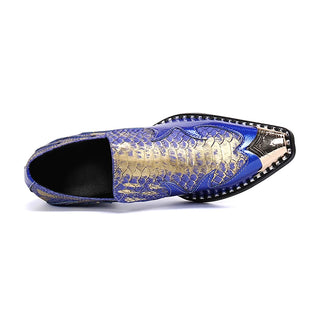 Blue Patchwork Men Party Slip on Shoes Big Size Cow Leather Formal Business Shoes Fashion Square Toe Social Nightclub Man Shoes