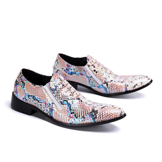 2024 Pink Snake Pattern Men Oxfords Shoes Plus Size Genuine Leather Formal Brogue Shoes Fashion Male Evening Party Dress Shoes