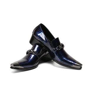 Blue Serpentine Print Men Banquet Shoes Slip on Wedding Formal Leather Shoes Fashion Large Size Patent Leather Business Shoes