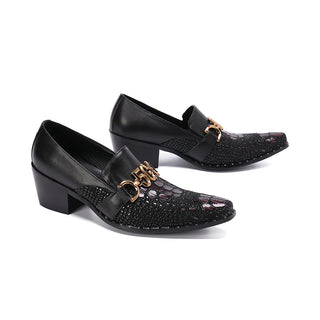 New Style Fashion Men Cow Leather Shoes Mid Heel Slip on Party Dress Shoes Black Big Size Business Office Formal Oxford Shoes