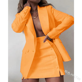 Autumn Solid Color Small Jacket Short Skirt Two Piece Suit Blazer Set Women Coat Blazer Dress