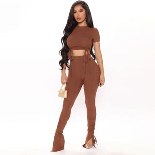 Women Crop Top and Drawstring 2 Pants Set Designer Women Two Piece Set