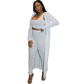 Women's 3Piece Crop Tops Bustier Outfits legging Sets Bodycon Nightclub Fitness Ribbed Jumpsuit cardigan Coat