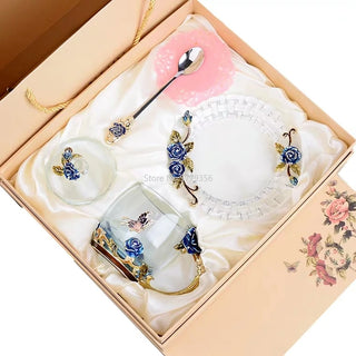 Hand-made Enamel Crystal Cup Glass Coffee Mug Gift Box Tea Cup and Mugs High-grade Glass Cup Couple Mug Lover Wedding Gift