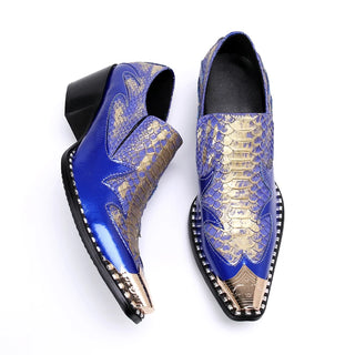 Blue Patchwork Men Party Slip on Shoes Big Size Cow Leather Formal Business Shoes Fashion Square Toe Social Nightclub Man Shoes