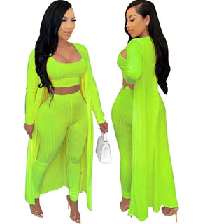 Women's 3Piece Crop Tops Bustier Outfits legging Sets Bodycon Nightclub Fitness Ribbed Jumpsuit cardigan Coat