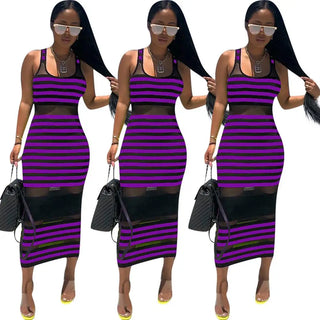 Women'S Long Printed striped Maxi Dress Clubwear Patchwork sheath dresses