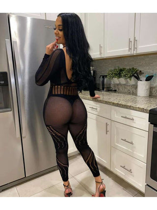 Hollow Out Perspective Fitted Jumpsuits - Thomas Family Essentials LLC