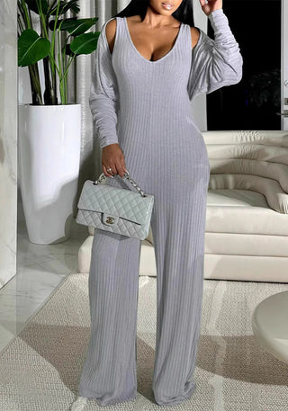 Women Casual Sexy Jumpsuit and Coat Two-Piece Set