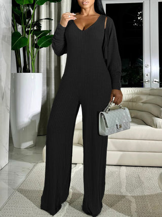 Women Casual Sexy Jumpsuit and Coat Two-Piece Set