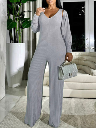 Women Casual Sexy Jumpsuit and Coat Two-Piece Set
