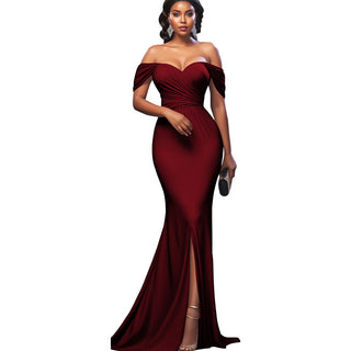 Women Sexy Solid Off-shoulder Evening Dress