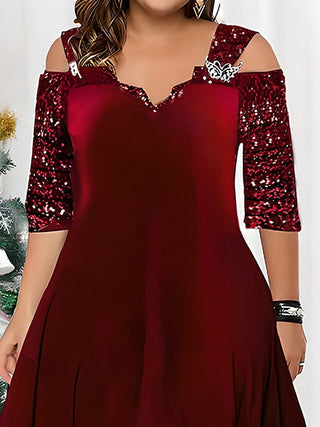 Plus Size Women Autumn Solid Sequins Maxi Dress