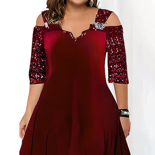 Plus Size Women Autumn Solid Sequins Maxi Dress