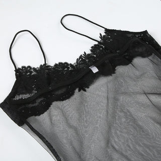 Women's See-Through Mesh Lace Strap Nightdress