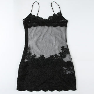 Women's See-Through Mesh Lace Strap Nightdress