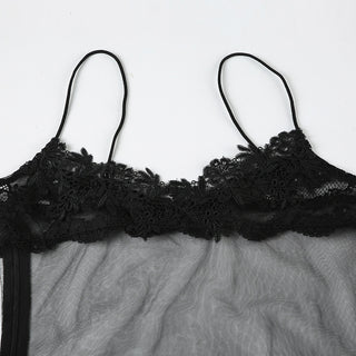 Women's See-Through Mesh Lace Strap Nightdress
