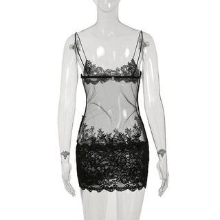 Women's See-Through Mesh Lace Strap Nightdress