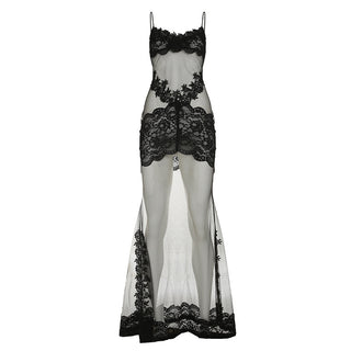 Women's See-Through Mesh Lace Strap Nightdress